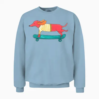 Skateboarding Dog Unisex Sweatshirt - Light Blue