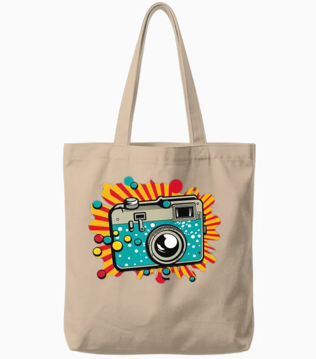 Retro Camera Photography Tote Bags in Natural