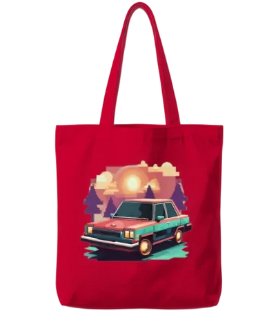 Retro Pixels Car Design Tote Bags - Red