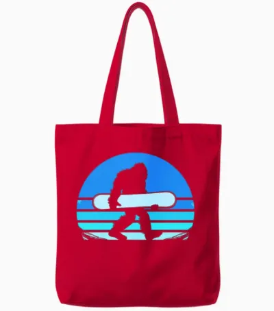 Retro Snowboard Yeti Snowboarding Tote Bags - Red