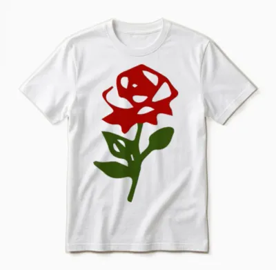 Minimalistische Kleine Rote Rose Mit Grünen Blättern Unisex T-Shirt - White