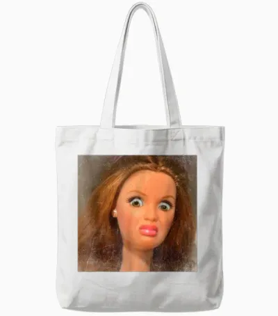 Funny Disgusting Doll Face Meme Tote Bags - White