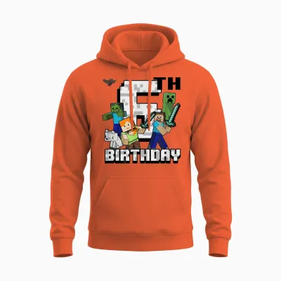Minecraft Group Shot Happy 6th Birthday Unisex Hoodie - Orange