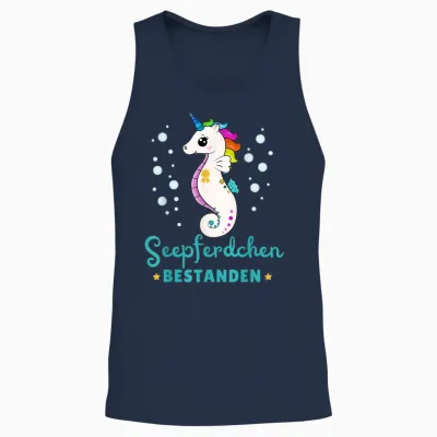 Children's T-Shirt Seahorse Passed Early Swimmer Badge, Black Unisex Tank Top - Navy