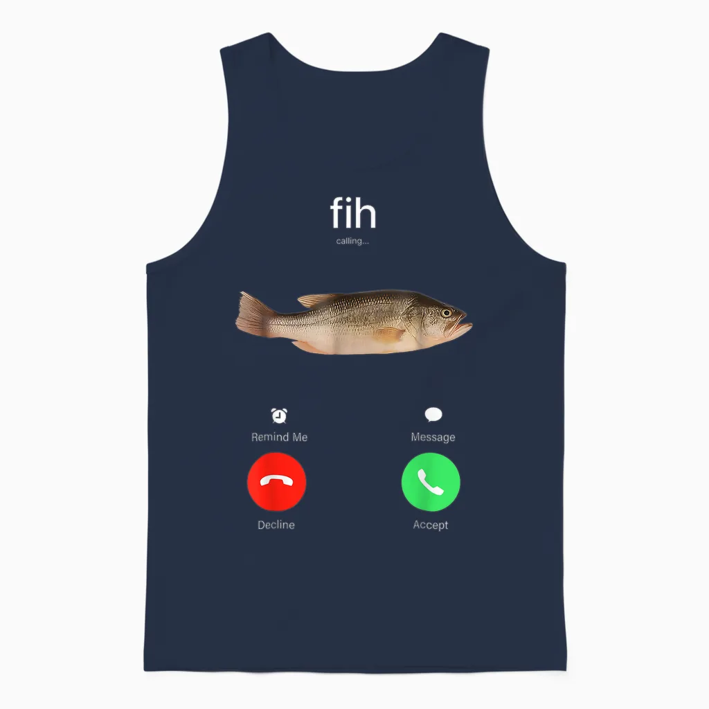 Fih Calling Remind Me Message Decline Accept Phone Call Fish Unisex Tank Top in Navy