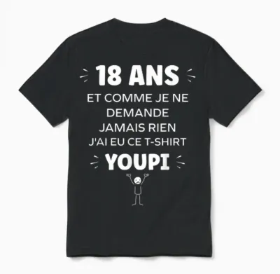 Idée Nul Humour 18 Ans Rigolo Drôle Anniversaire 18 Ans Unisex T-Shirt - Black