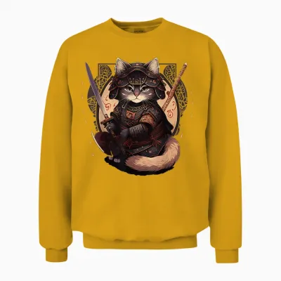 Samurai Cat Warrior Japanische Ninja Katze Kawaii Unisex Sweatshirt - Gold