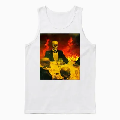 Demon Father Hell Party Funny Skeleton Retro Fire Unisex Tank Top - White