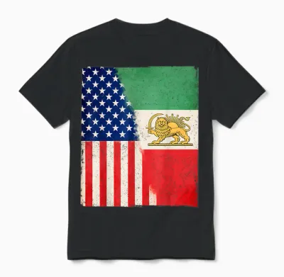 Persian American Flag Usa Persia Roots Heritage Unisex T-Shirt - Black