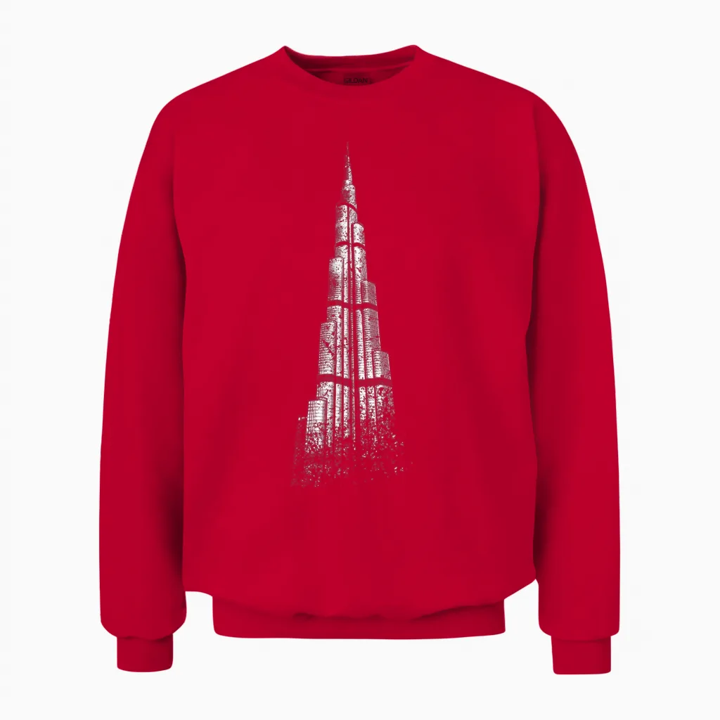 Dubai Burj Khalifa Vintage Skyline United Arab Emirates Dubai Unisex Sweatshirt in Red