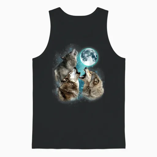 3 Wolf Moon Howling Wolf Head Funny Wolves for Men Women Unisex Tank Top in Black