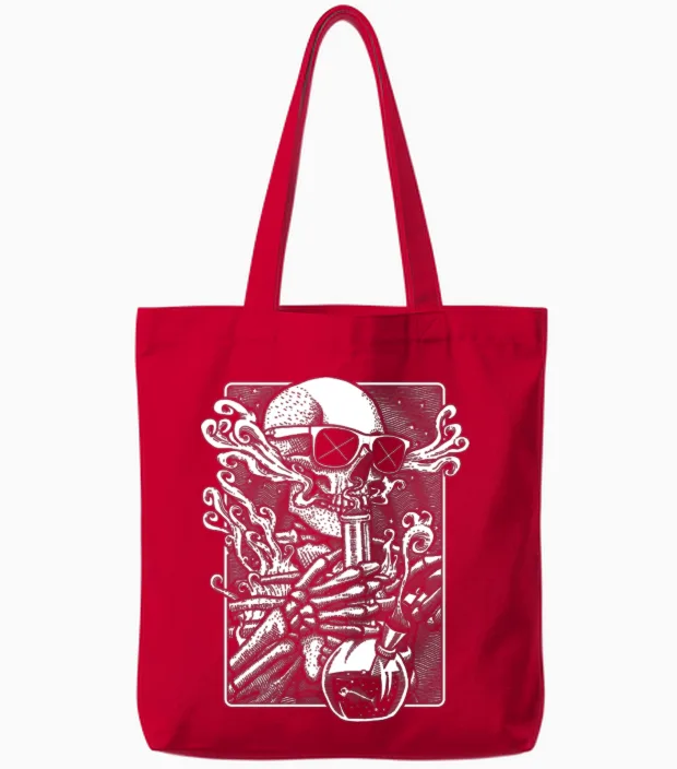 Bong Skeleton - White Halloween Gift Tote Bags in Red
