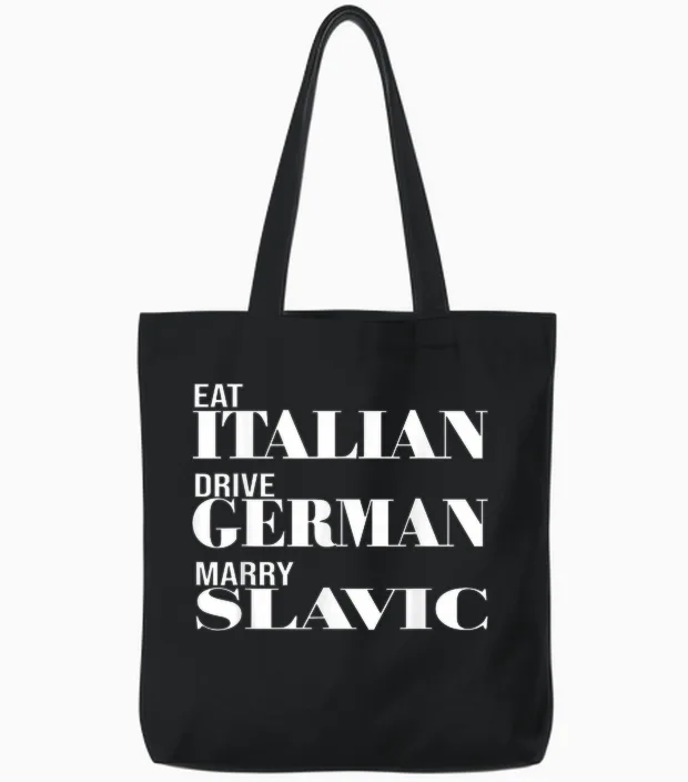 Lustiges Auto Meme Fahren Essen Italienisch Fahren Deutsch Heiraten Slawisch Tote Bags in Black