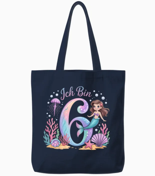 Ich Bin 6 Meerjungfrau Geburtstag Mädchen Geburtstags Tote Bags in Navy