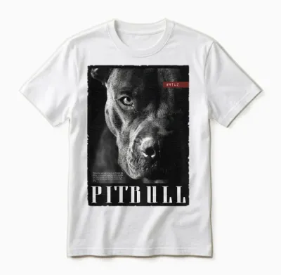 Dog Wild Dog Terrier Portrait Bulldog Backprint Pitbull T-Shirt, Black, S Unisex T-Shirt - White