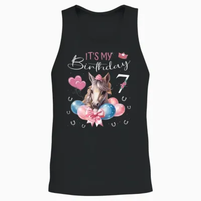 Birthday Shirt Horse Girl 7 Years - It's My Birthday T-Shirt, Black Unisex Tank Top - Black