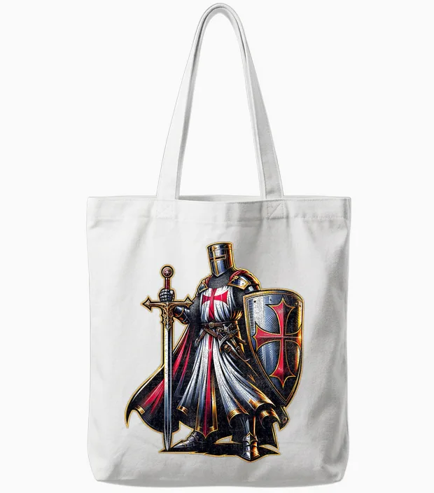 A Warrior of Christ Knights Templar Cross Aged Man T-Shirt, Black, S Tote Bags in White