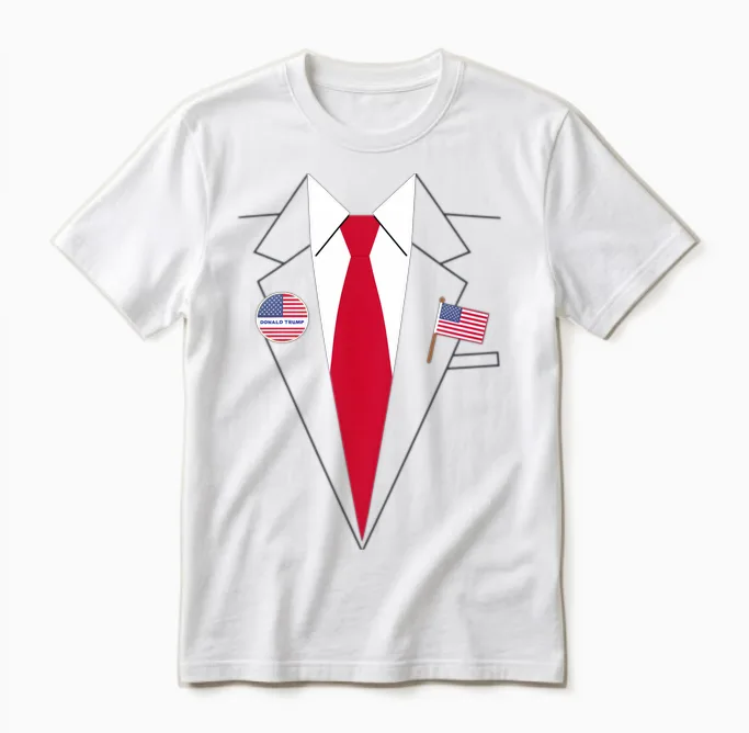 Donald Trump Suit and Tie Halloween Costume Long Sleeve Shirt, Black Unisex T-Shirt in White