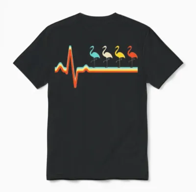 Flamingo Retro Heartbeat Unisex T-Shirt - Black