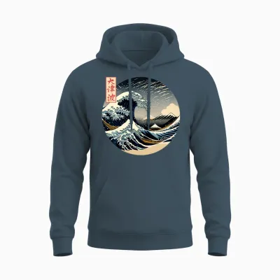 The Great Wave Kanagawa Japanese Streetwear Long Sleeve, Black, S Unisex Hoodie - Dark Heather