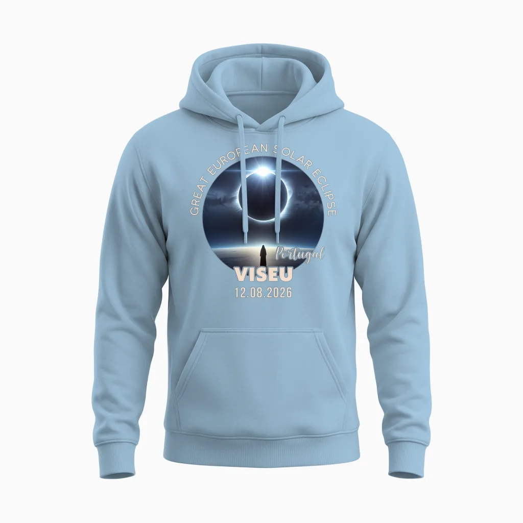 Viseu, Portugal Great European Solar Eclipse 2026 Manche Longue Unisex Hoodie in Light Blue