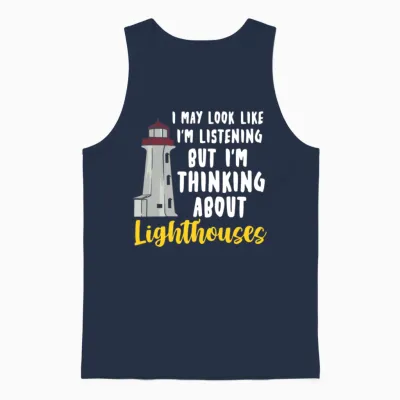Funny Lighthouse Illustration Unisex Tank Top - Navy