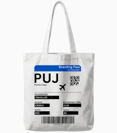 Boarding Pass Punta Cana Dominican Republic T-Shirt, Grey, S Tote Bags - White