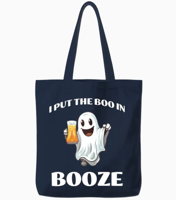 Funny Halloween Drinking Tote Bags in Navy