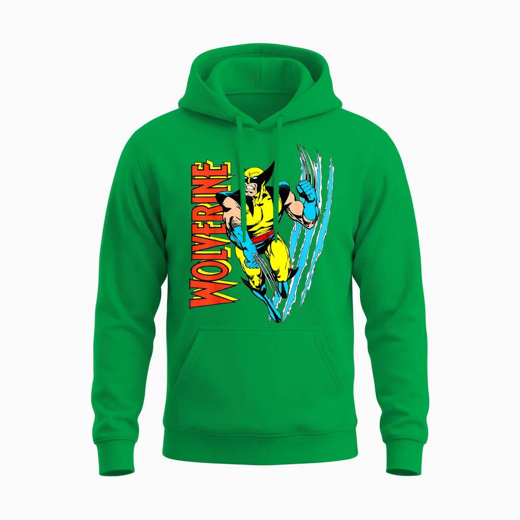 Marvel X-Men Wolverine Vintage Claw Slice Graphic Unisex Hoodie in Irish Green