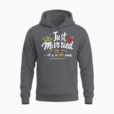 Just Married Humour Couple Anniversaire 50 Ans De Mariage Unisex Hoodie - Charcoal