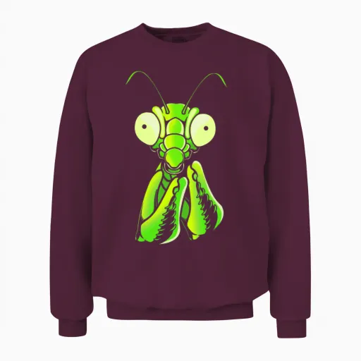 Entomologist Insect Lover Cute Praying Mantis Face Unisex Sweatshirt in Maroon
