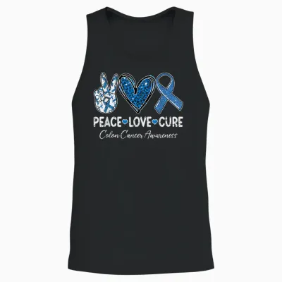 Peace Love Cure Colorectal Colon Cancer Awareness Support Unisex Tank Top - Black