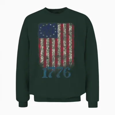 Betsy Ross 4th of July American Flag 1776 Retro Unisex Sweatshirt - Forest