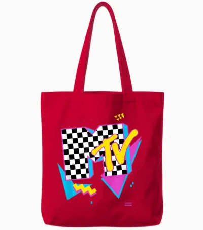 Mtv Retro Checkered Neon Shapes Music Television Tote Bags - Red