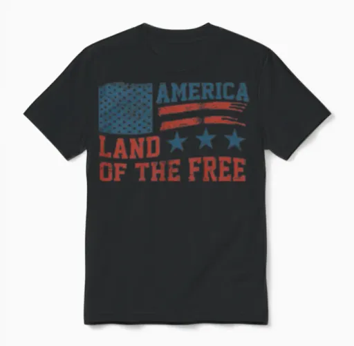 America Land of the Free Patriotic & 4th July Unisex T-Shirt in Black