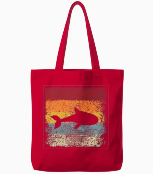 Fish Retro Tote Bags in Red