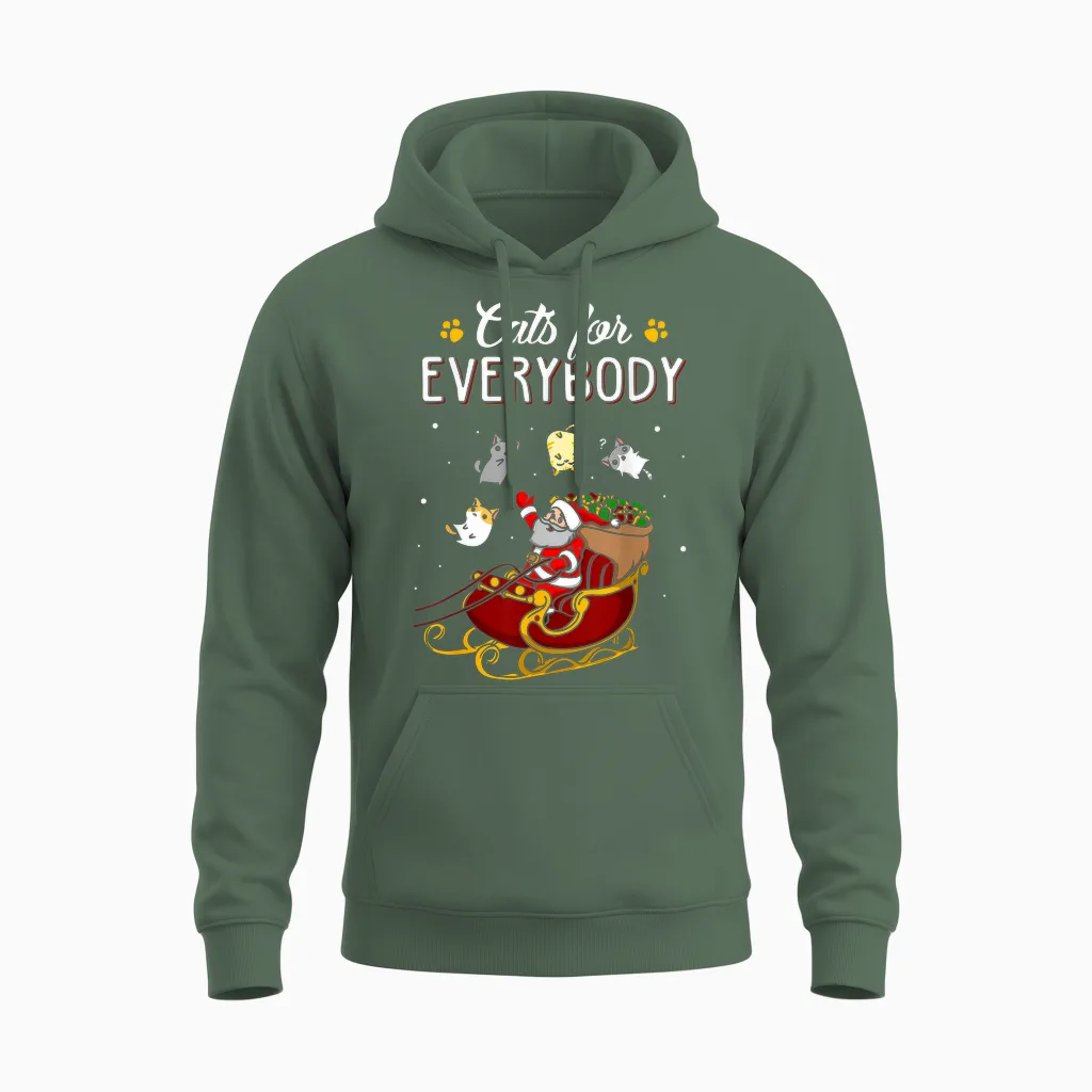 Cats for Everybody Men Kids Women Ugly Christmas Cat Unisex Hoodie in Military Green