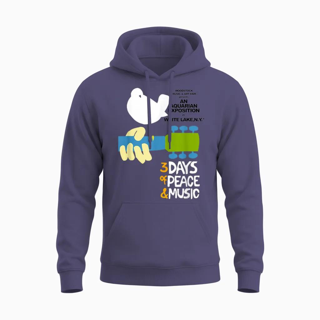 Woodstock Original Event T-Shirt, Gray Unisex Hoodie in Heather Sport Dark Navy