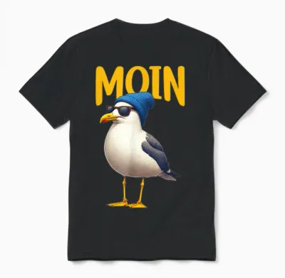 Moin Möwen Vogel Meer Hamburg Plattdeutsch Maritim Gruß Unisex T-Shirt - Black
