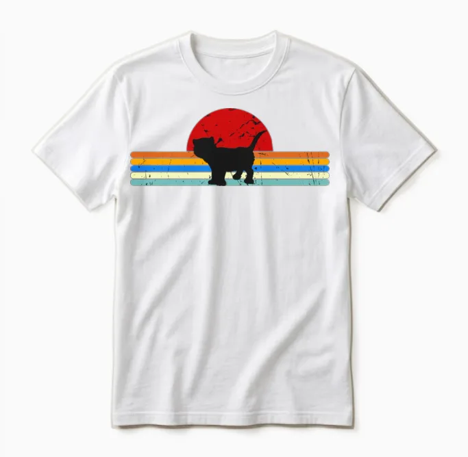 Cat Vintage Retro Sunset - Lovers Unisex T-Shirt - White
