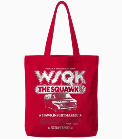 Stranger Things Hawkins Hitmaker Wsqk Back Tote Bags - Red