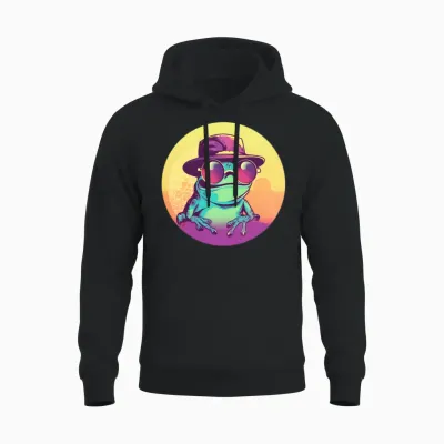 Retro Frog Lovers Design Unisex Hoodie - Black