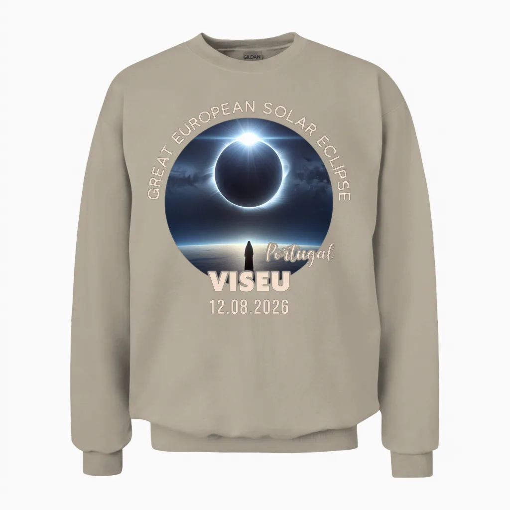 Viseu, Portugal Great European Solar Eclipse 2026 Manche Longue Unisex Sweatshirt in Sand