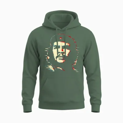Che Guevara Rebel Shirt Icon Pixel Art Glitch Pop Art Retro Unisex Hoodie - Military Green