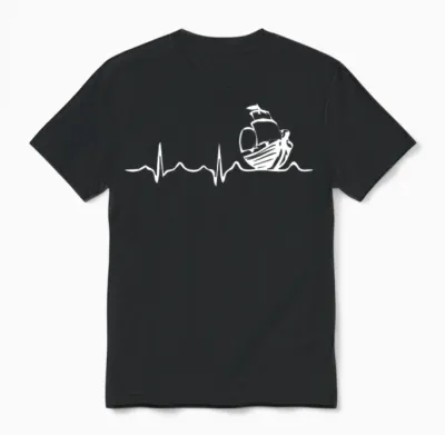 Sailing Heartbeat Boat Funny Boating Sailor Gift Unisex T-Shirt - Black
