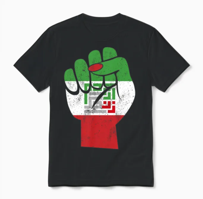 Iranian Flag Women Life Freedom in Farsi Female Unisex T-Shirt in Black