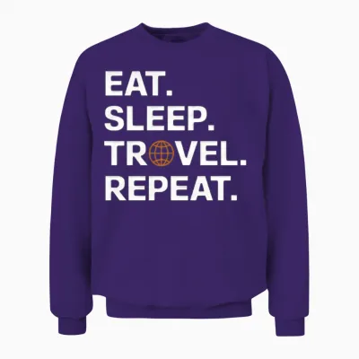Eat Sleep Travel Repeat Unisex Sweatshirt - Purple