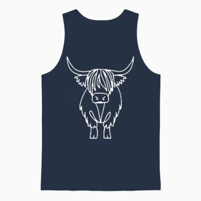 Highland Cow Minimalism T-Shirt, Black Unisex Tank Top - Navy