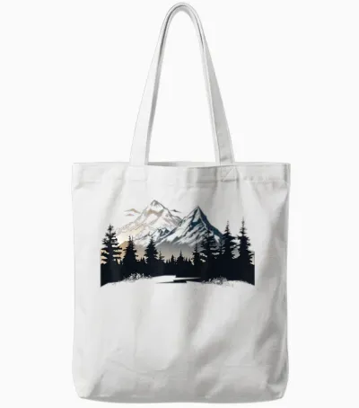 T-Shirt with Alps in the Forest with Trees Nature the Mountains Tote Bags - White