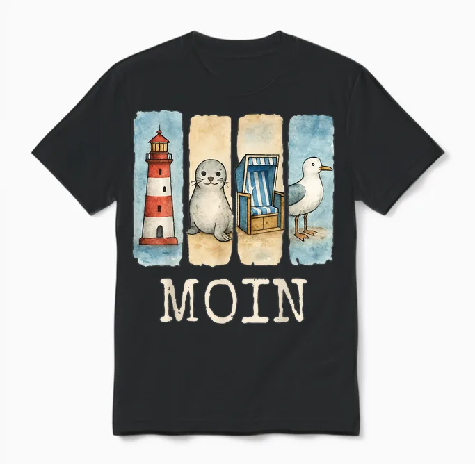 Moin Lighthouse Seal Beach Chair Seagull Unisex T-Shirt in Black